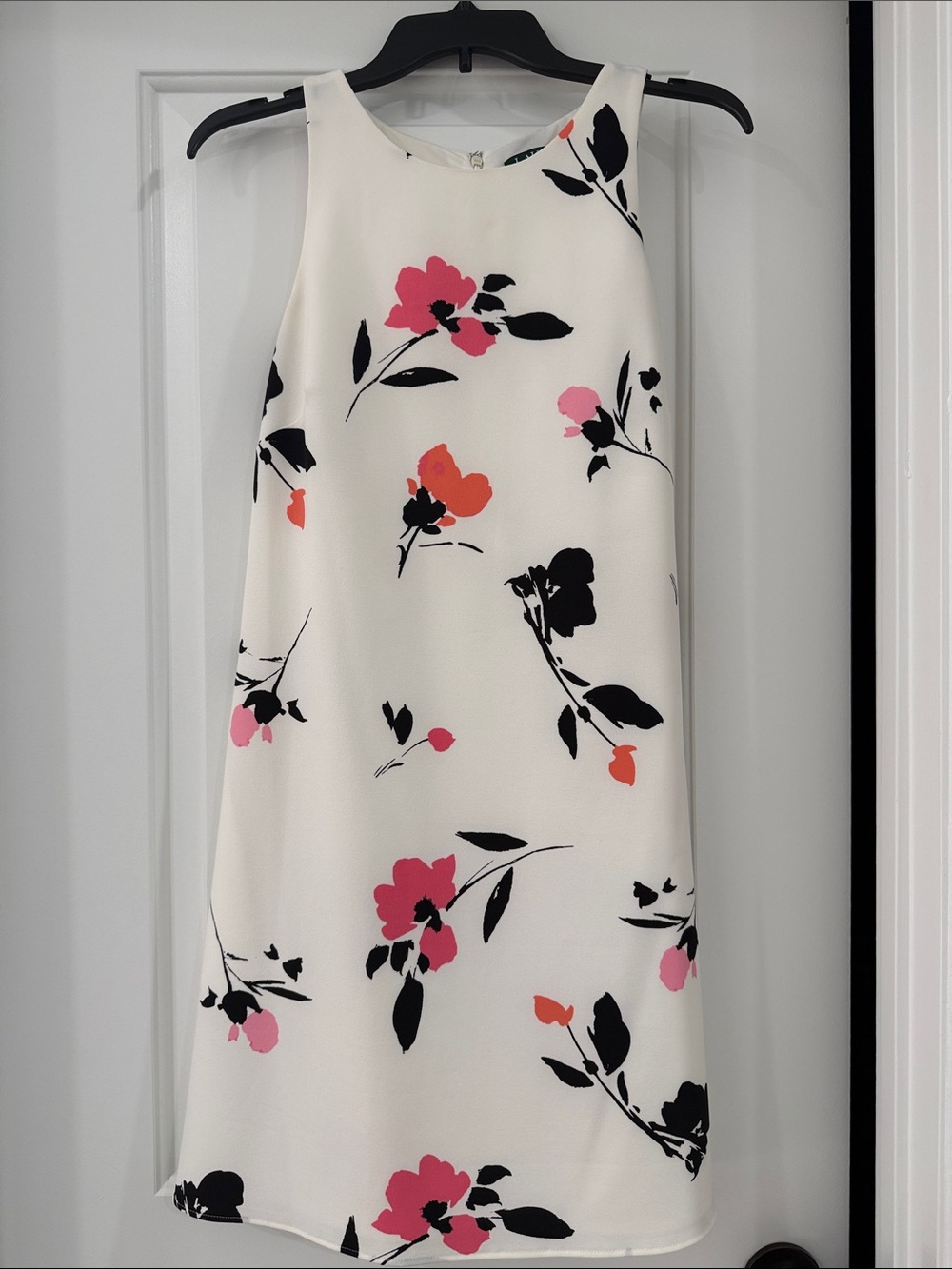 Lauren Ralph Lauren Cream Midi Dress with Pink, Coral & Black Floral Print